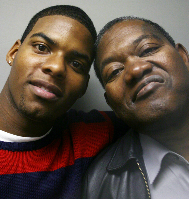 Adrian Hawkins (left) with his foster father, Horace Atwater Jr., at a visit to StoryCorps in Atlanta. Horace took in Adrian when he was 14 years old. (StoryCorps)