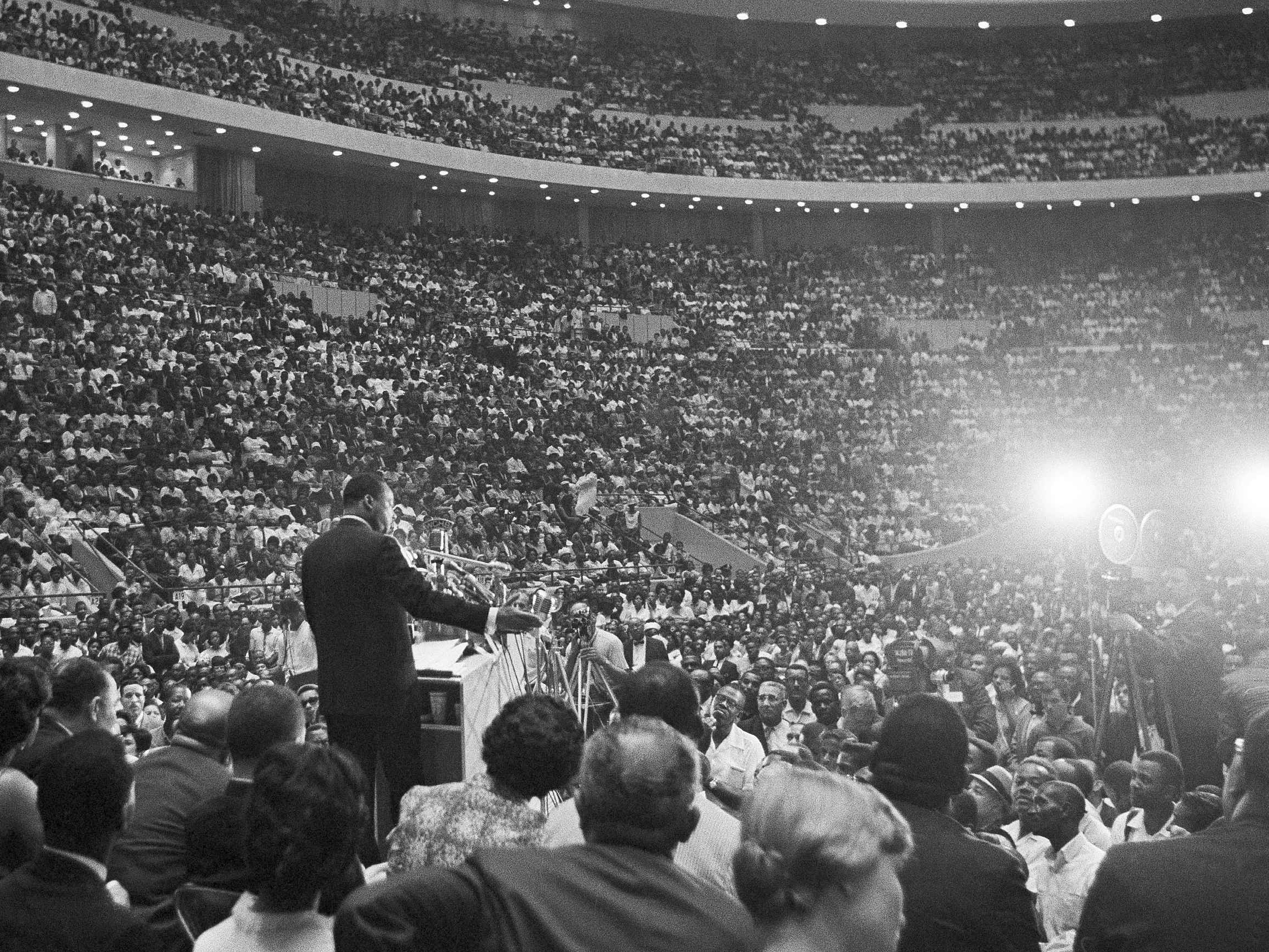 Martin Luther King, Jr. speaks to a crowd in Detroit on June 23, 1963. (ASSOCIATED PRESS)