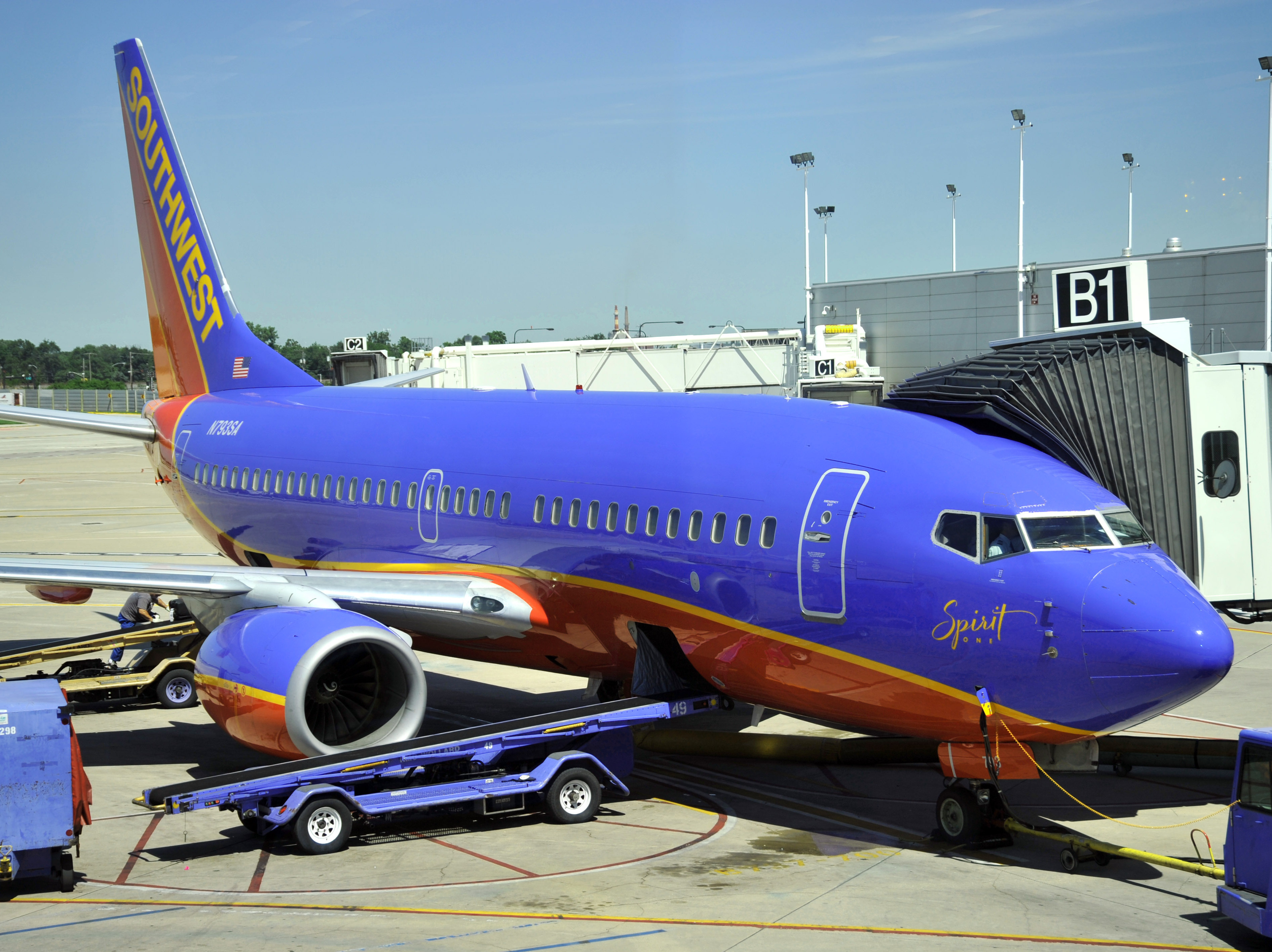 Southwest jet at the gate at the Minneapolis/St. Paul International Airport in December 2011. (AFP/Getty Images)