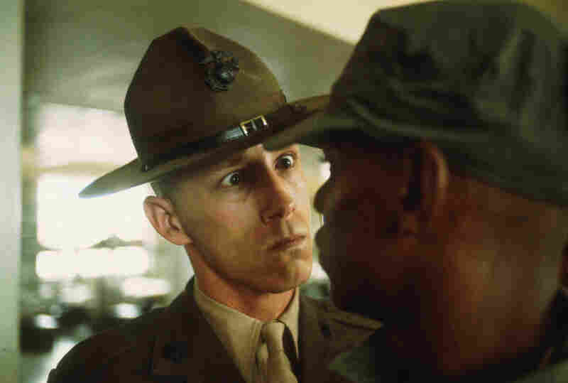 A U.S. Marine Corps drill instructor delivers a severe reprimand to a recruit, Parris Island, S.C., 1970.