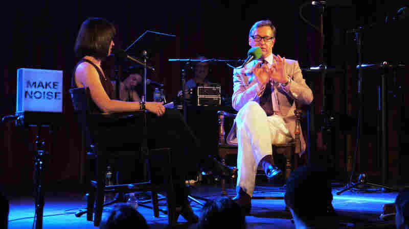 Director Paul Feig (The Heat, Bridesmaids, Freaks and Geeks) pantomimes one of his childhood magic tricks, on Ask Me Another stage.