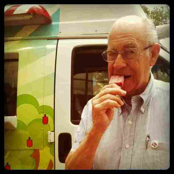 Carl Kasell, NPR Wait Wait... Don't Tell Me! official judge and scorekeeper, enjoying a frozen treat.
