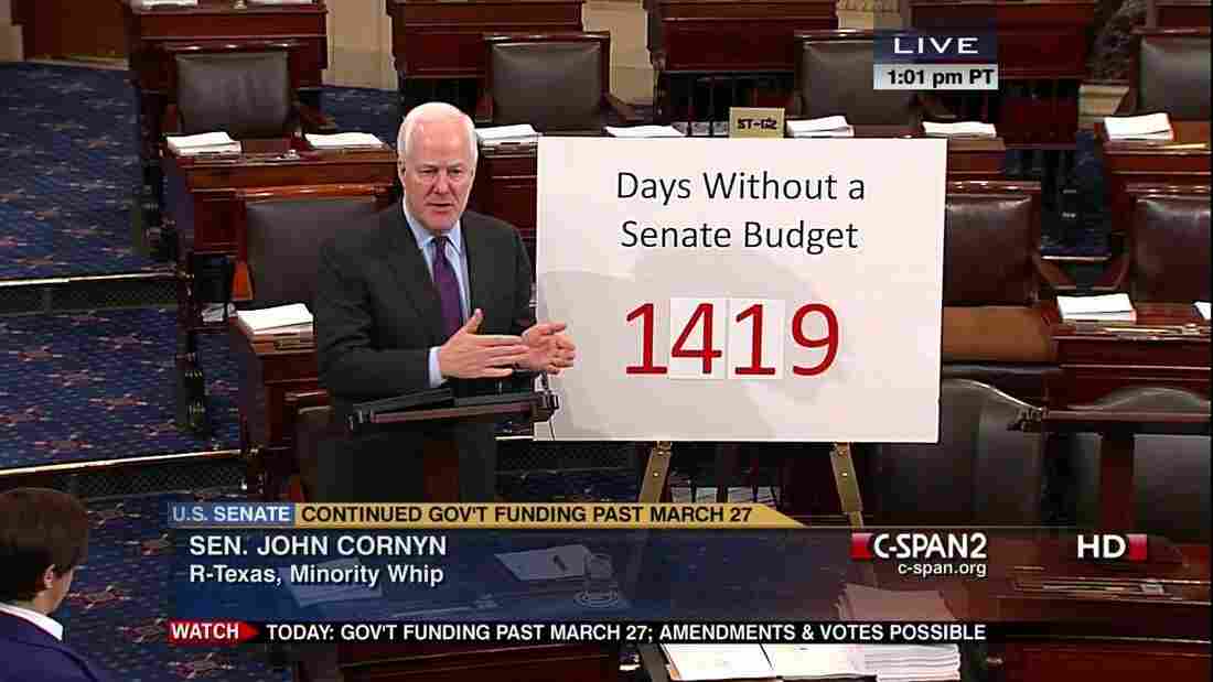 Sen. John Cornyn (R-Texas), with a chart on the budget.