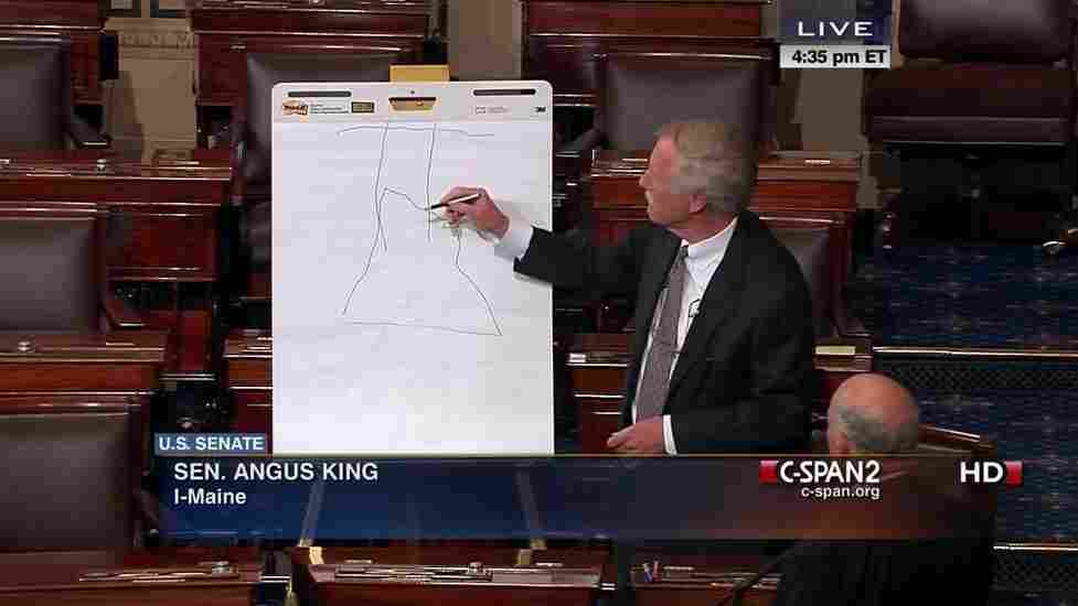 Sen. Angus King (I-Maine) draws the battle at Gettysburg.