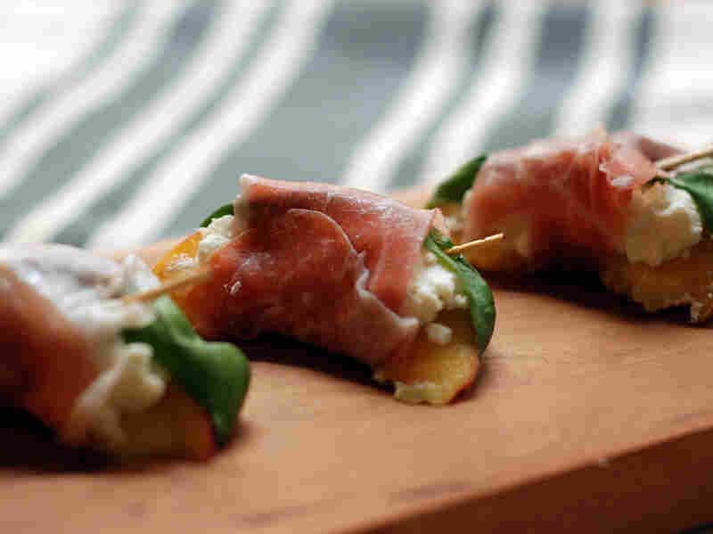 Prosciutto-Wrapped Peaches With Goat Cheese And Basil