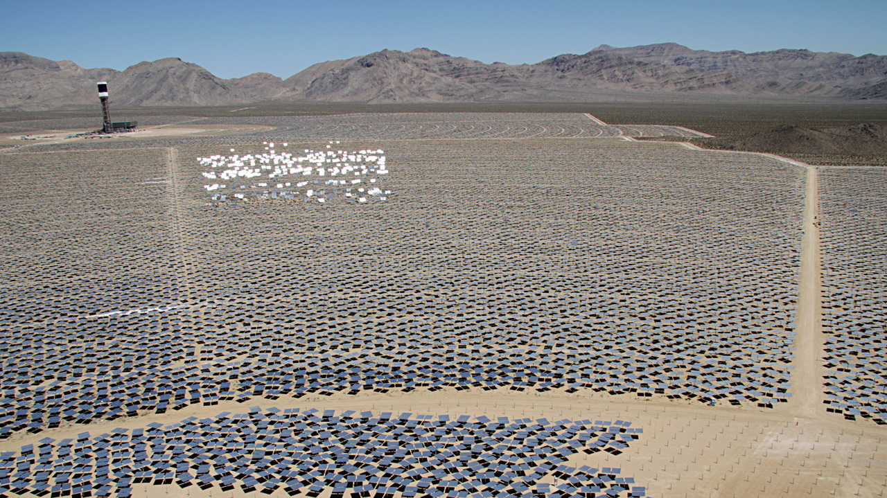The Ivanpah solar project in California's Mojave Desert will be the largest solar power plant of its kind in the world. (KQED)