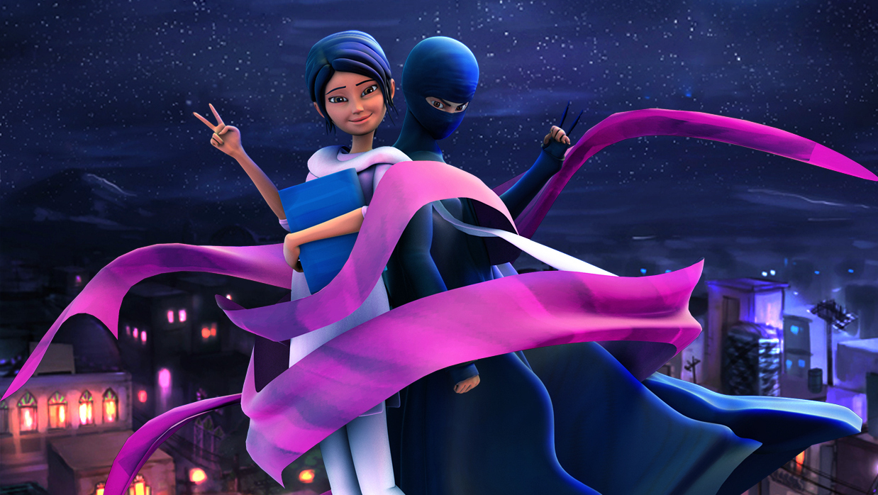 Mild-mannered teacher by day, masked superhero by night, the Burka Avenger fights corruption and oppression, and aims to empower the girls of Pakistan. (Unicorn Black Studios)