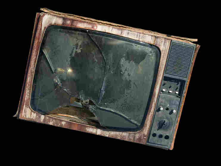The old TV with a broken screen