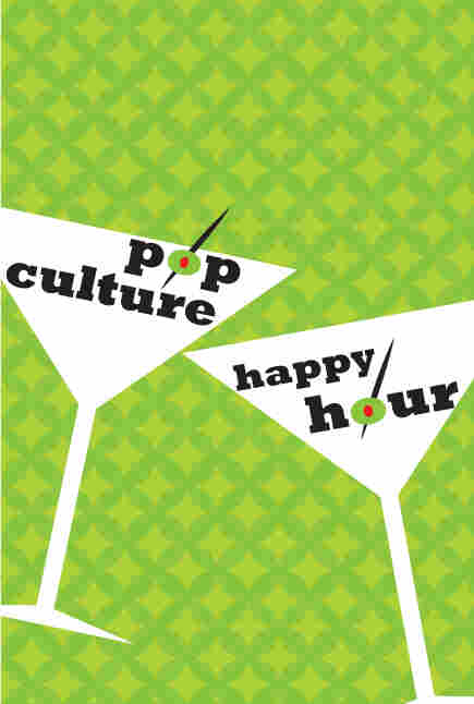 A drawing of two clinking martini glasses.