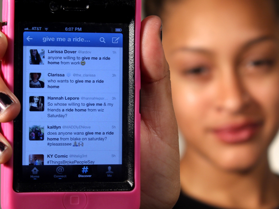 Teenagers turn to their phones and social media to find rides.