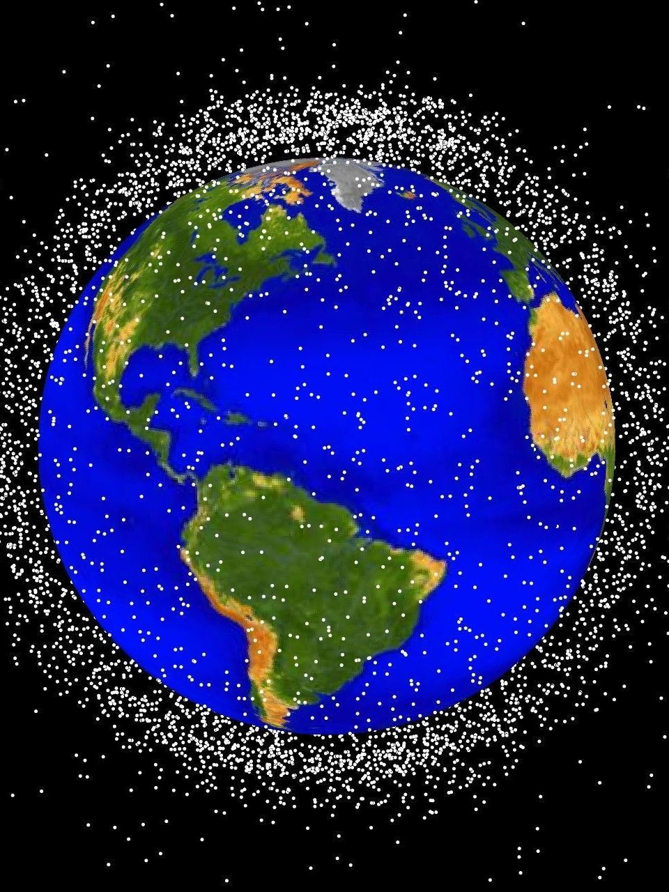 A rendering of objects currently in Low Earth Orbit (not illustrated to scale). According to NASA, "approximately 95 percent of the objects in this illustration are orbital debris, i.e., not functional satellites." (NASA)