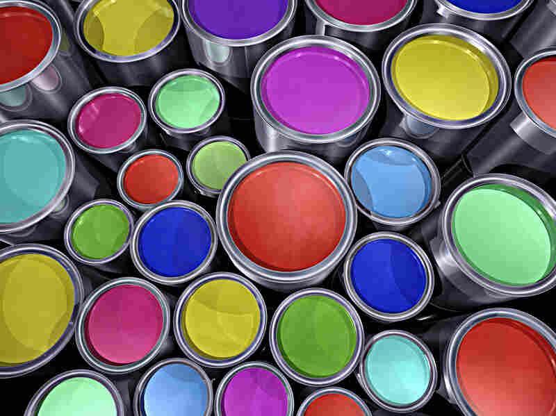 Colorful paint cans.