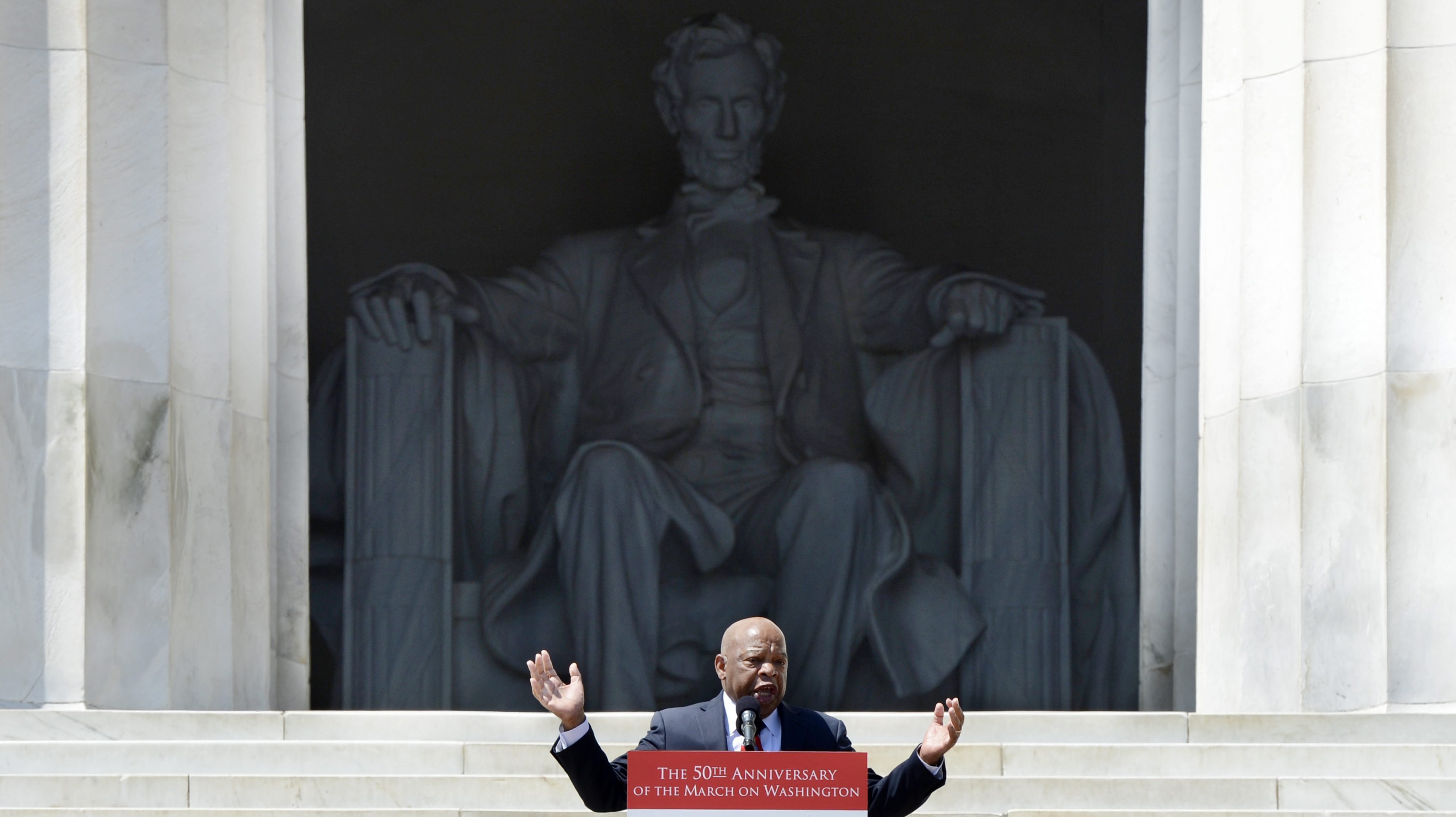 Rep. John Lewis, D-Ga., speaks Saturday at the Lincoln Memorial during activities to commemorate the 50th anniversary of the March on Washington. (EPA /Landov)