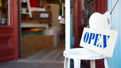 A small store's open-for-business sign