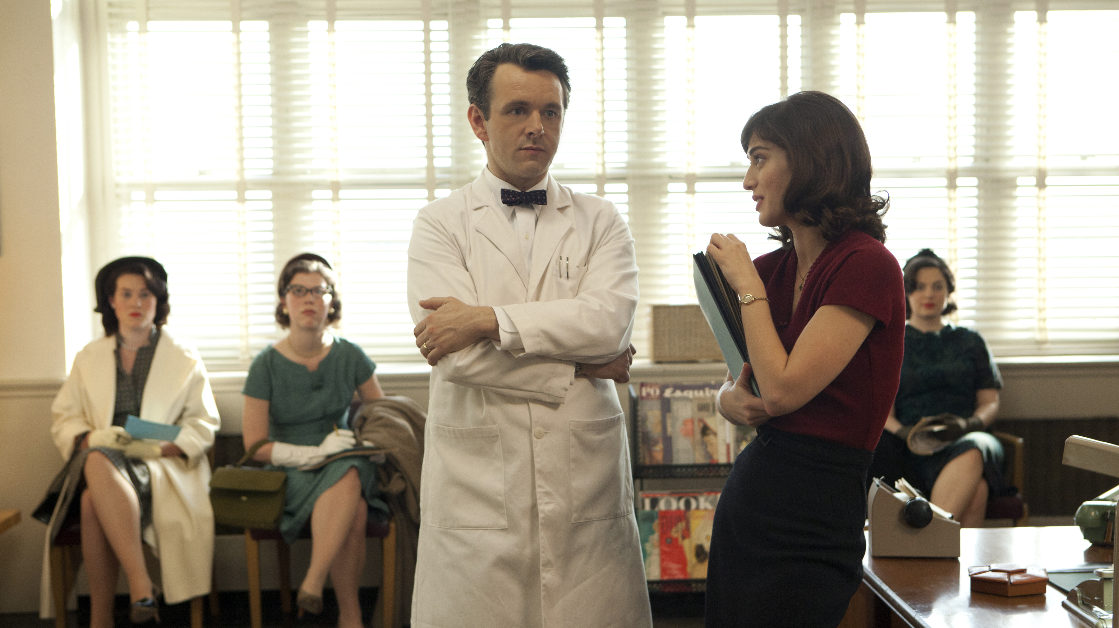 Michael Sheen and Lizzy Caplan play famous sex researchers William Masters and Virginia Johnson in a new series, <em>Masters of Sex.</em> (Showtime)