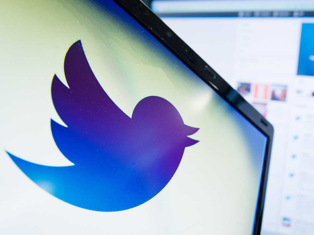 The Twitter logo is displayed on a computer screen.