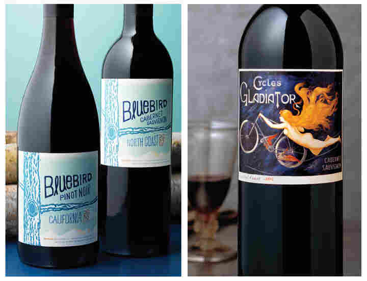 Left: A hand-drawn typeface on Bluebird wines conveys a youthful, innovative feeling, while the puffy, raised lettering makes the $12.99 bottle appear more expensive. Right: When the Hahn family switched their cabernet sauvignon to this label, the wine started flying off the shelves — and its image of a naked lady helped get it banned in Alabama.
