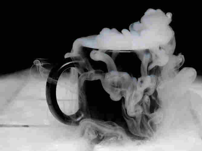 A coffee cup of dry ice.