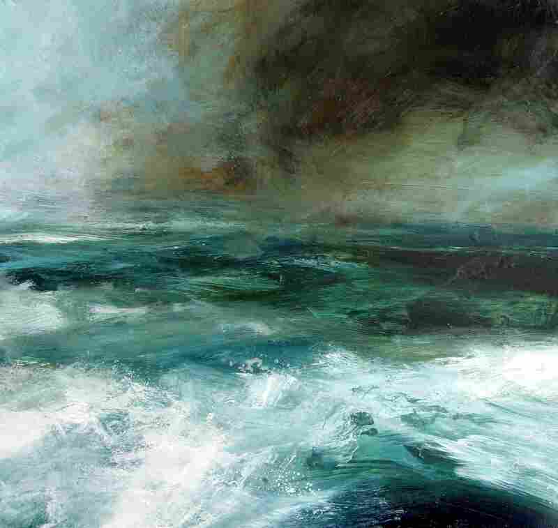 Performances of The Coastal Suite are accompanied by a slow slideshow of Ruth Brownlee's paintings, including this one, Midwinter Gale. 