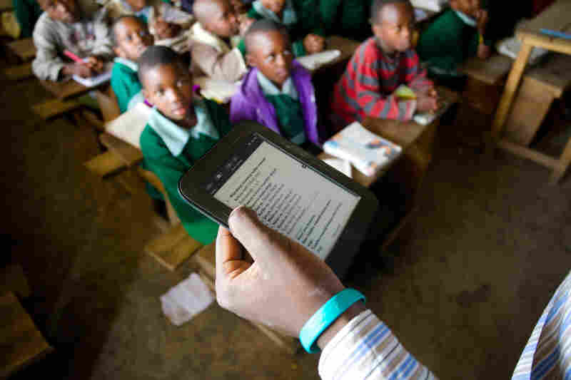 The tablet not only delivers the lesson script to teachers, it also acts as an electronic time sheet, grade book and supervisor. It tracks when the teacher arrives, when she leaves, and how long she spends on each lesson.