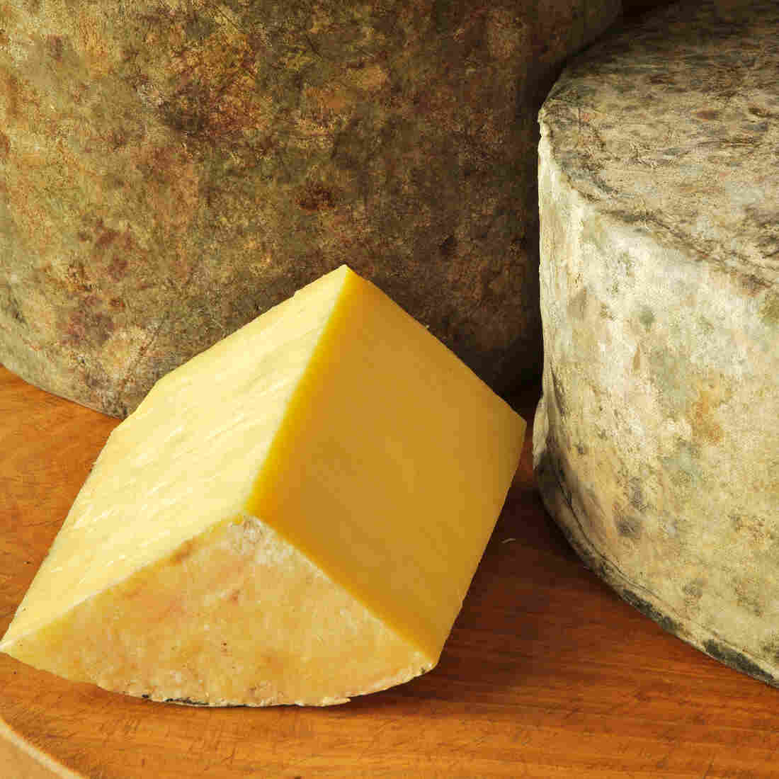 Shelburne Farms' clothbound cheddar has a bright yellow color because it's made from the milk of cows that graze on grasses high in beta-carotene. Shelburne Farms' clothbound cheddar has a bright yellow color because it's made from the milk of cows that graze on grasses high in beta-carotene.