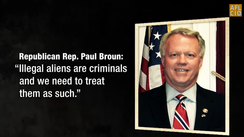 Screen shot of AFL-CIO TV ad targeting GOP House members on immigration.
