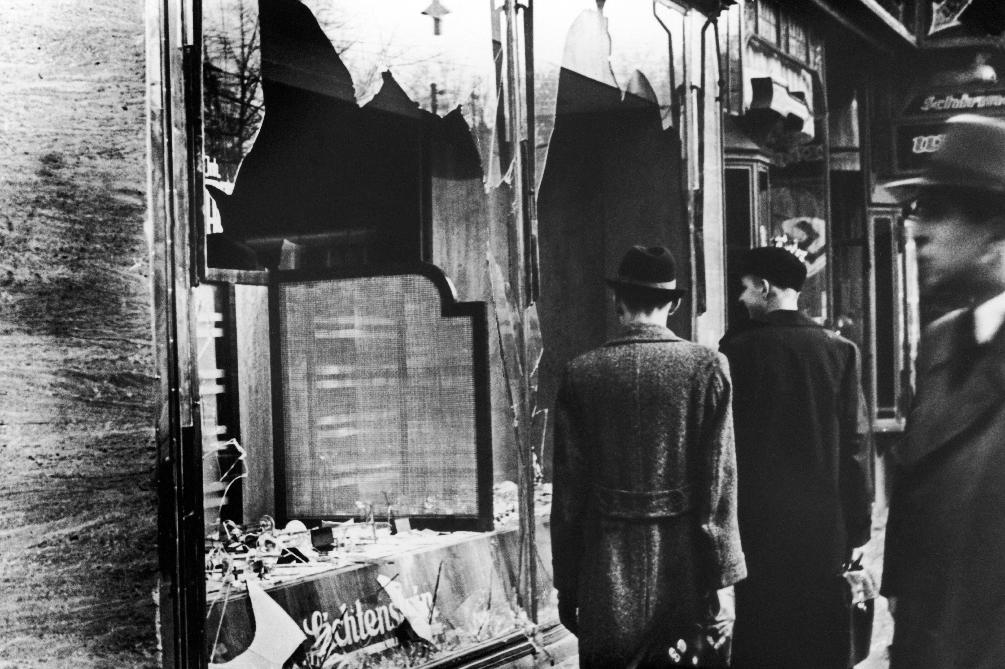 View of a destroyed Jewish shop in Berlin on Nov. 11, 1938, after the anti-Semitic violence of Kristallnacht. The pogrom unleashed Nazi-coordinated attacks on thousands of synagogues and Jewish businesses. (Gamma-Keystone via Getty Images)