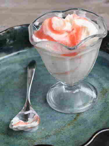 Quince Sauce on Vanilla Ice Cream