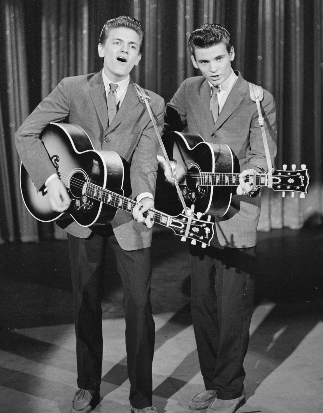 The Everly Brothers performing on television during their early career. Archive photograph reproduced by NPR.