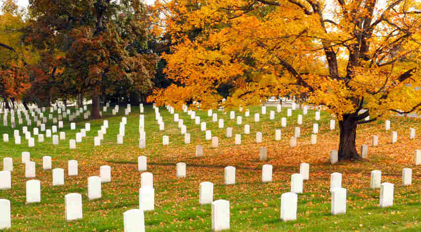 A cemetery in the fall.