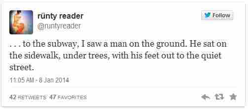 A tweet from Teju Cole's short story 'Hafiz'
