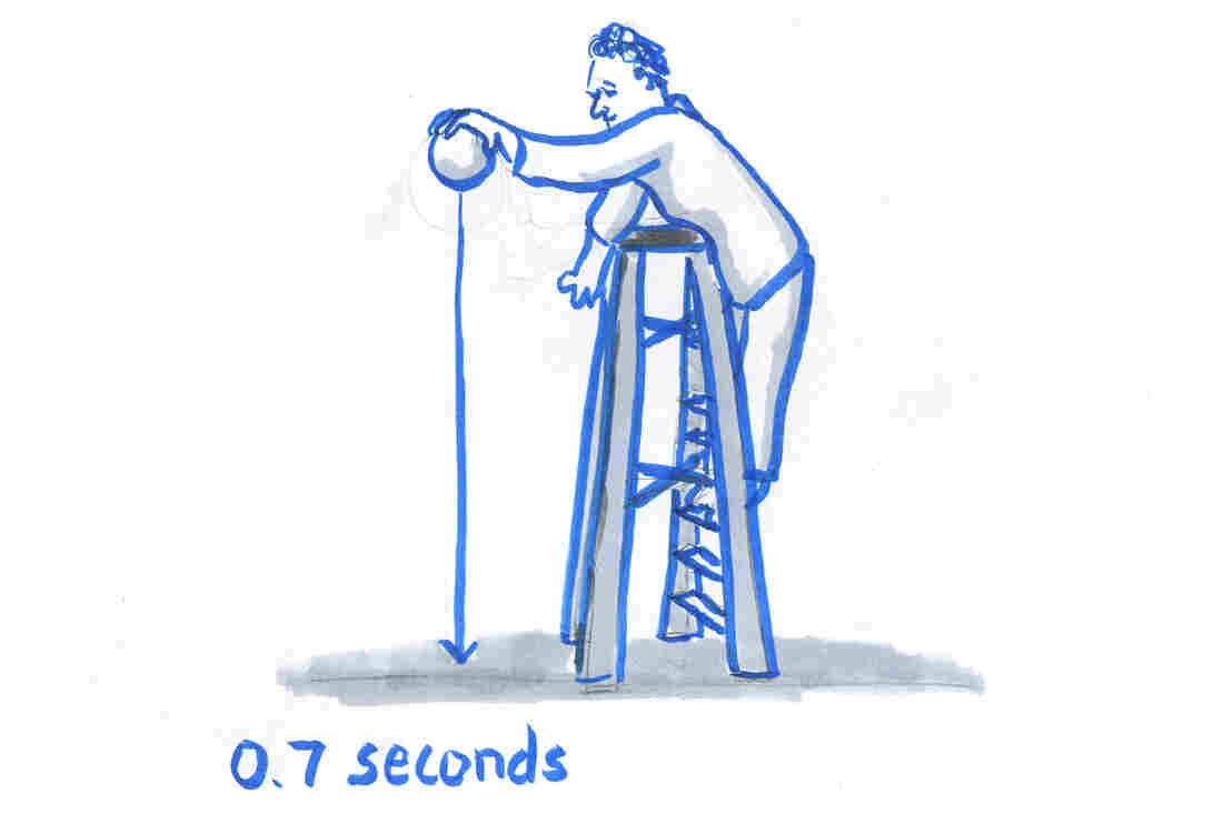 From a height of 16 feet, the same dropped weight should take about 1 second to land.