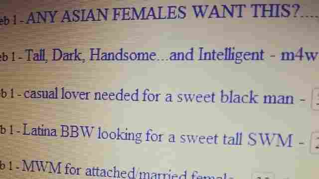 Craigslist: for when you have a racial preference in your partners, and no filter.