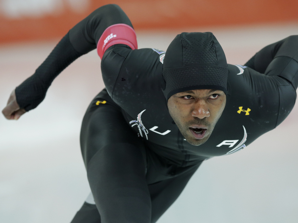 Shani Davis of the U.S. competes in the second heat of the men's 500-meter speedskating race Monday in Sochi, Russia.
