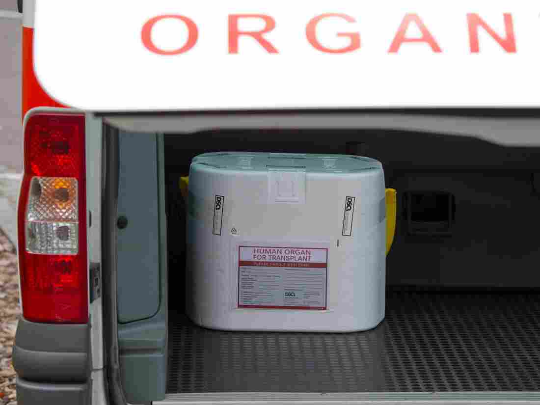 Image #: 19675805 ILLUSTRATION - A Polystyrene box used for the transport of human organs for transplantation is taken to a car. Photo: Soeren Stache DPA /LANDOV