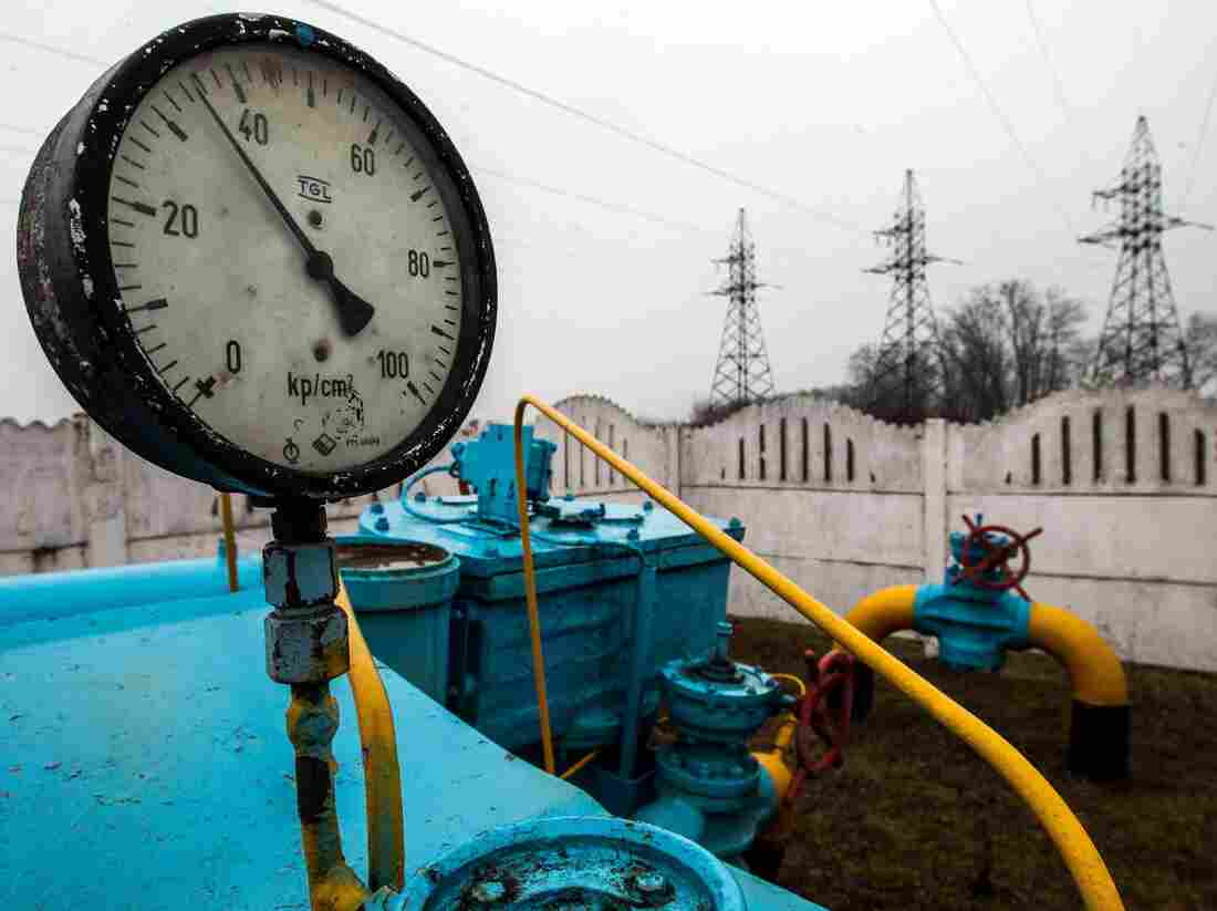 Valves of gas pipe-line are seen in the gas station not far from Kiev on March 4, 2014.