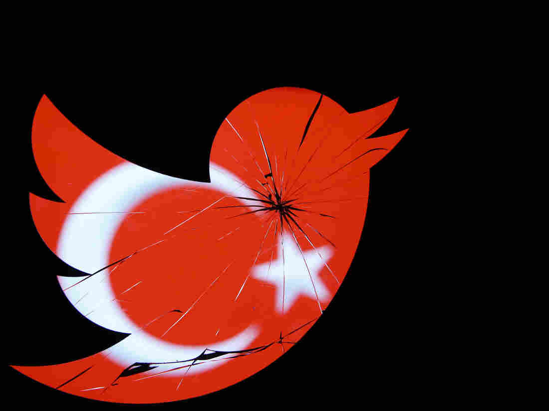 A Turkish national flag is seen through a broken Twitter logo in this photo illustration Friday.