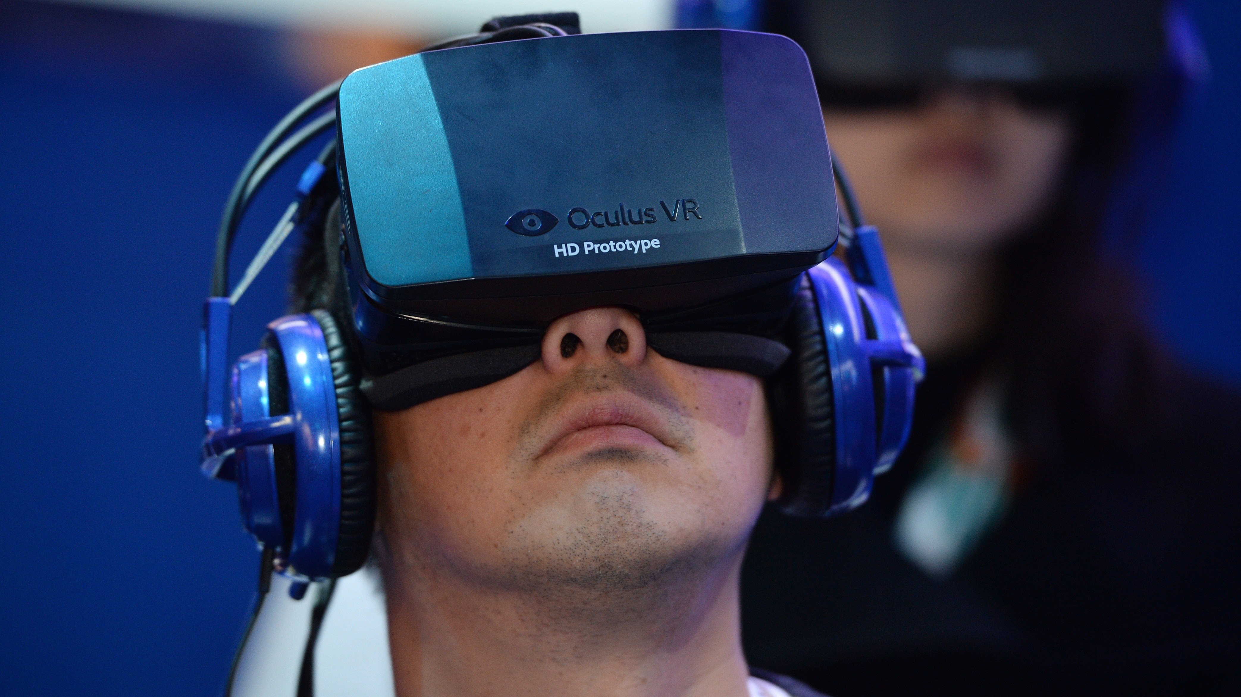 An attendee wears an Oculus Rift HD virtual reality headset at the International Consumer Electronics Show in Las Vegas. (AFP/Getty Images)