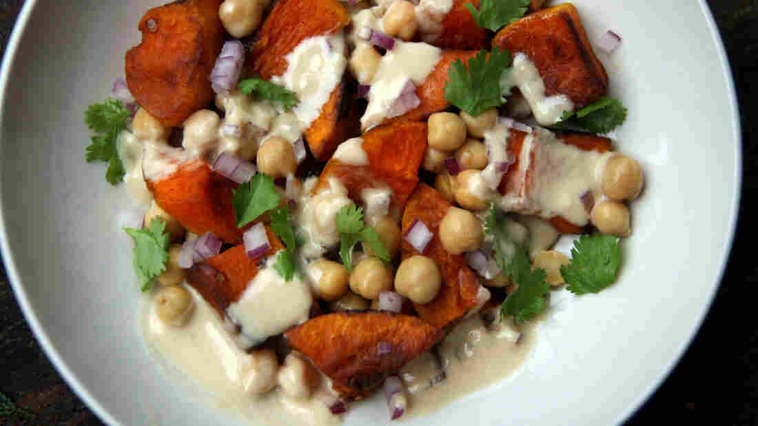 Warm Butternut Squash And Chickpea Salad with Tahini