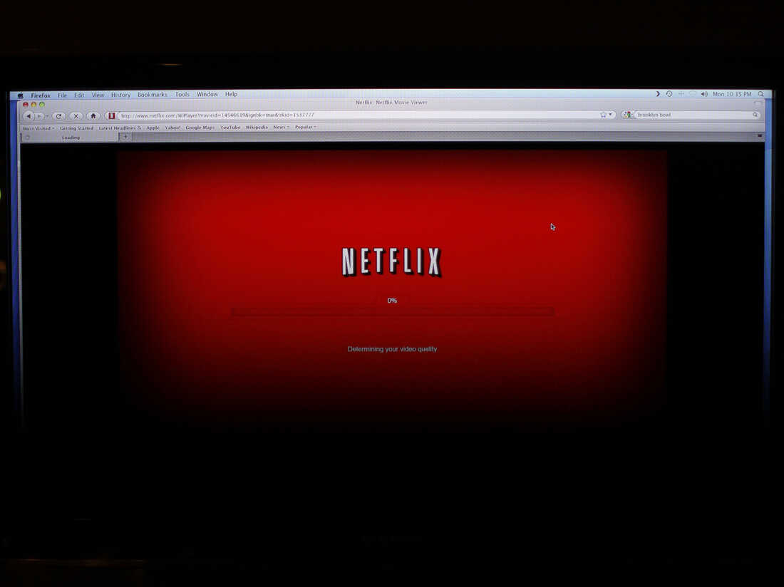 A movie selected from Netflix begins to download on a home computer screen.