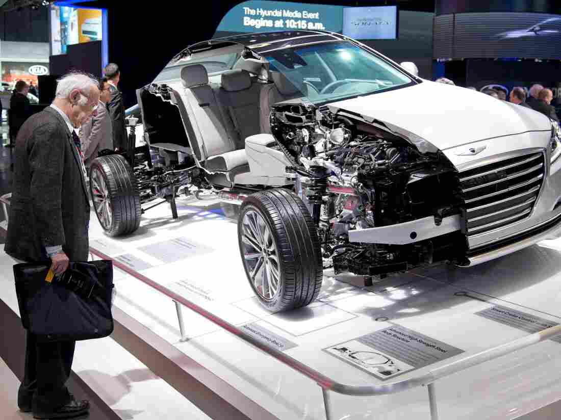 A GDI Hyundai Genesis is on display at the New York International Auto Show in New York, USA