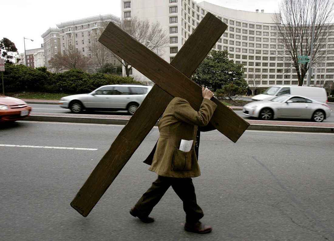 Above, a 2005 Good Friday ceremony on the streets of Washington, D.C.