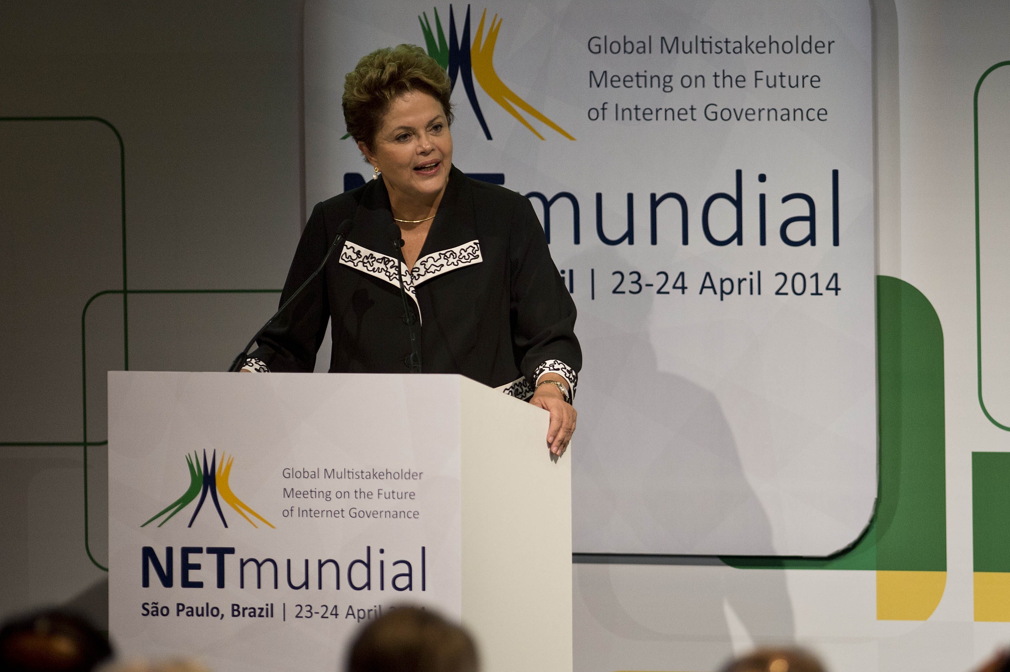 Brazilian President Dilma Rousseff delivers a speech during the opening ceremony of the &quot;NETmundial Global Multistakeholder Meeting on the Future of Internet Governance&quot;, on Wednesday in Sao Paulo, Brazil. (AFP/Getty Images)