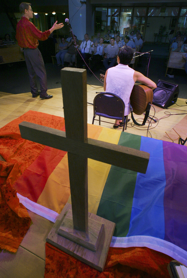 A meeting of an LGBT support group at the United Church of Christ, in Holladay, Utah.