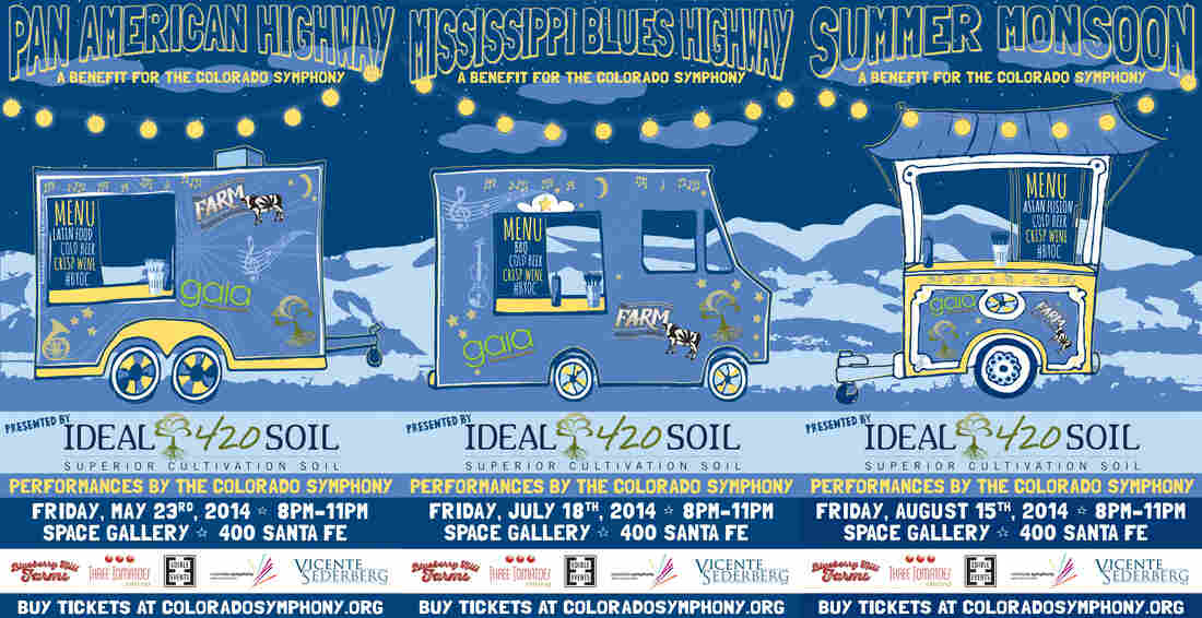 Promotional posters for the Colorado Symphony's Classically Cannabis: The High Note Series.