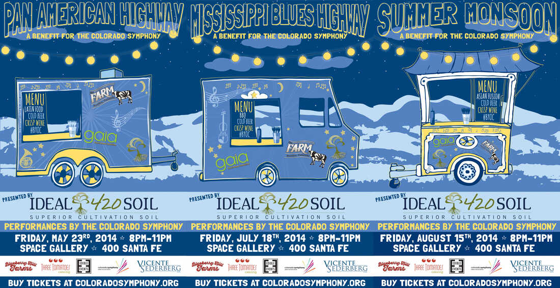Promotional posters for the Colorado Symphony's Classically Cannabis: The High Note Series.