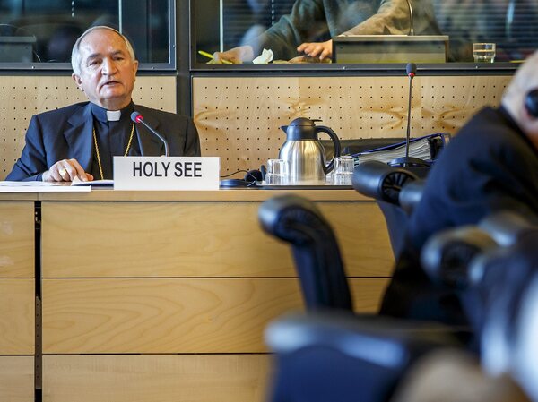 Archbishop Silvano M. Tomasi appears before the U.N. committee in Geneva on Monday.