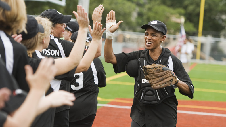 Rep. Donna Edwards, D-Md., plays in the annual Congressional Women's Softball game in 2011. She says it's hard to get more women to run for office. (Tom Williams/Roll Call/Getty Images)