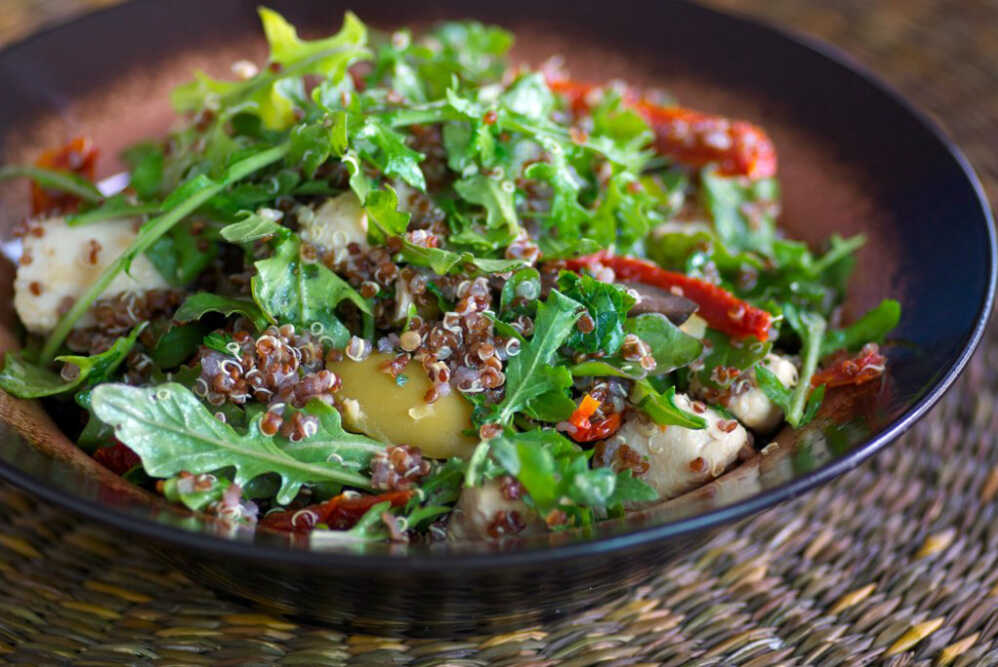 Warm Red Quinoa, Chicken And Arugula Salad