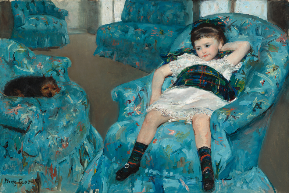 In a letter, Mary Cassatt describes working on <em>Little Girl in a Blue Armchair</em> (1878) with Edward Degas. An X-ray of the painting reveals brush strokes unlike Cassatt's regular strokes. (National Gallery of Art)